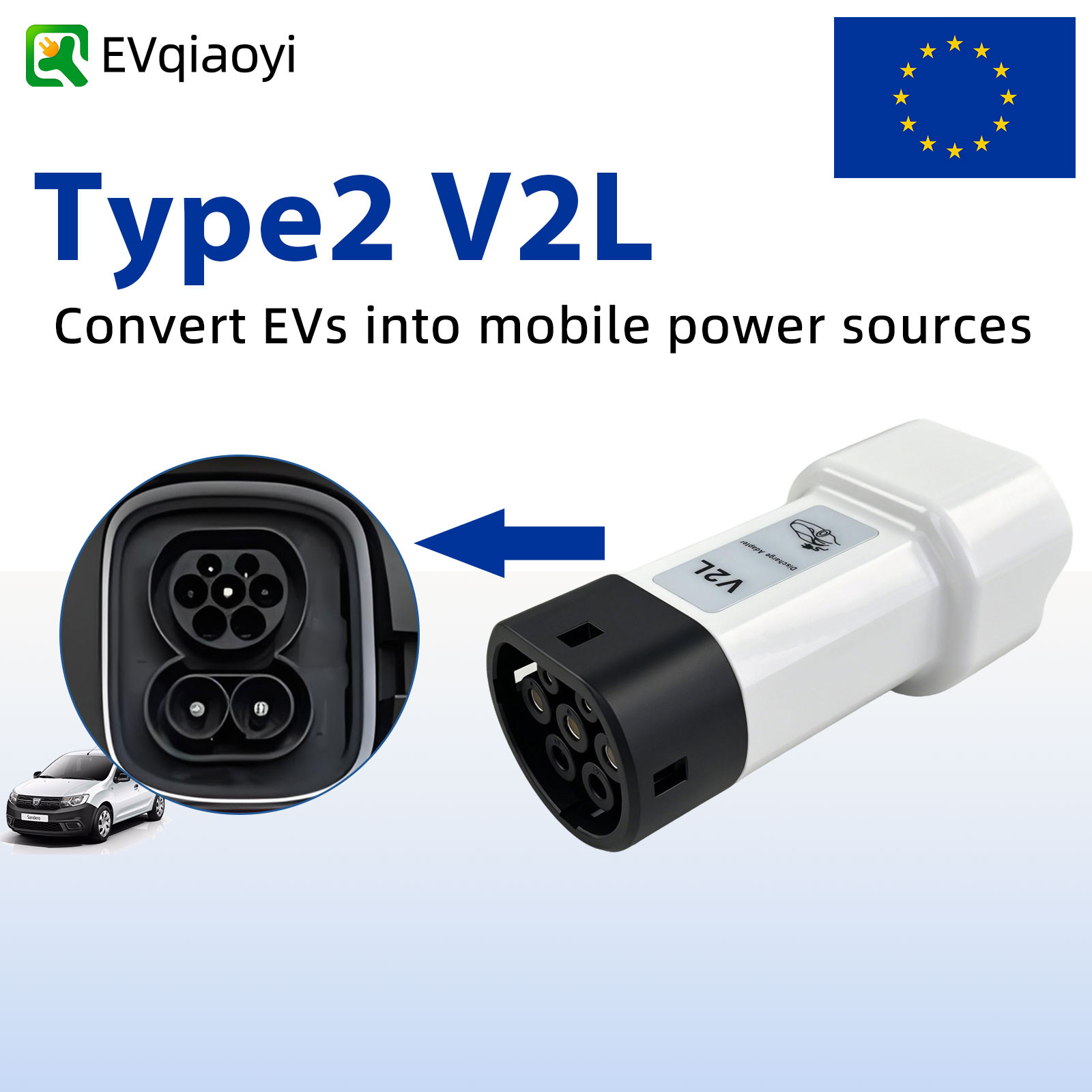 Outdoor Power Plug In - EVqiaoyi 16A Type2 V2L Discharge Plug,
